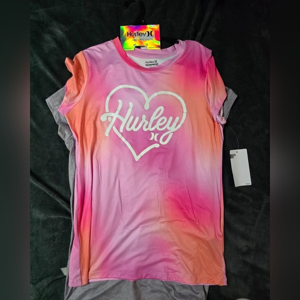 Hurley 2 Pack Pink and Orange Ombre Heart Logo Tee